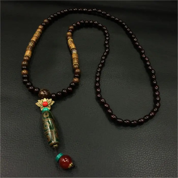 Chinese style minimalist wooden necklace long buddha bead sweater chain versatile personalized pendant men’s