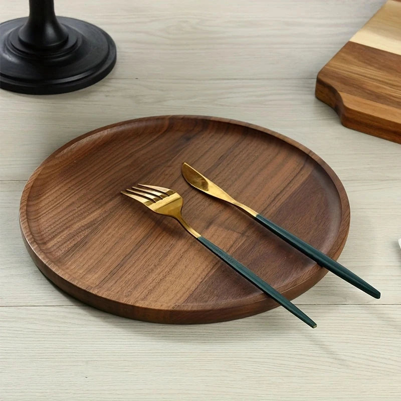 Round wooden decorative serving tray for coffee table and home decor wood centerpiece small candle