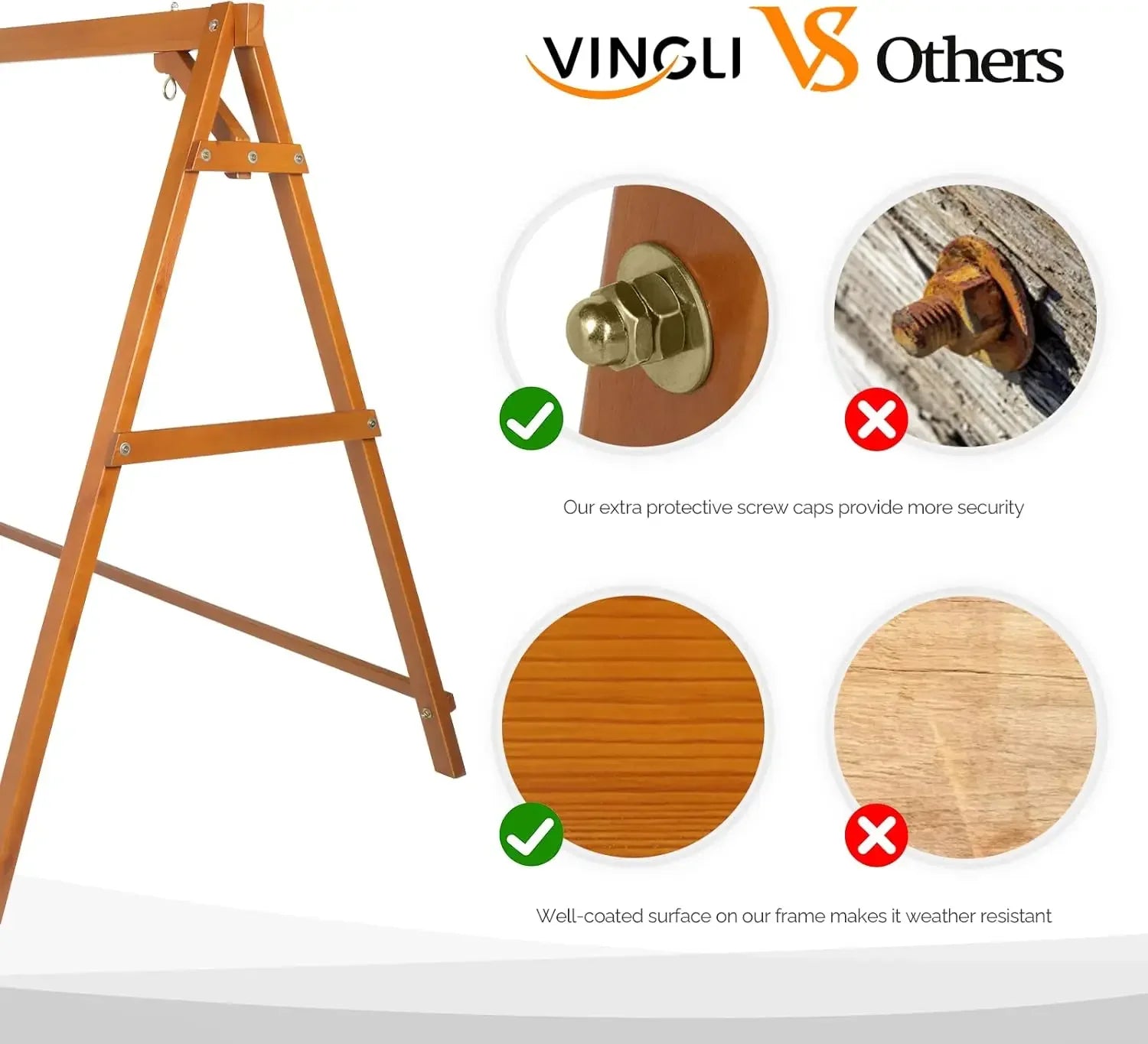 Heavy duty 660 lbs wooden swing frame with extra bottom connection board upgraded a-frame porch bench stand for outdoor