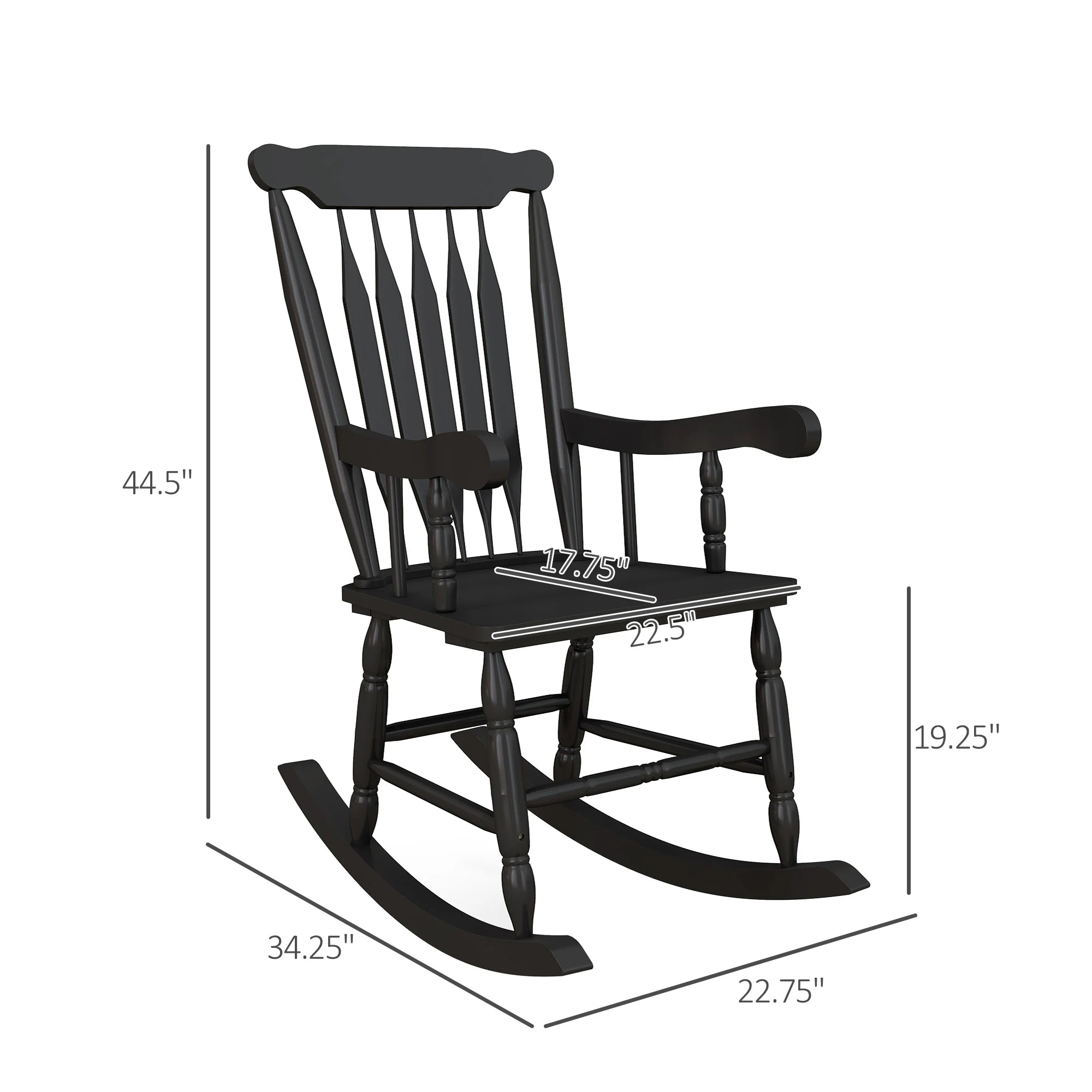 Outsunny 350 lbs outdoor wood rocking chair with high back for patio black - black / united states