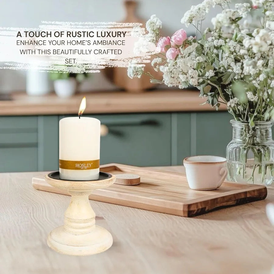 Set of 2 white wood pillar holders 5 high perfect for weddings special occasions spa environments aromatherapy spaces