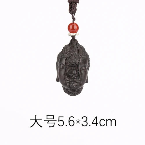 Hand carved wooden buddha demon head duality pendant charm keychain spiritual art figurine ornament car bag hanging