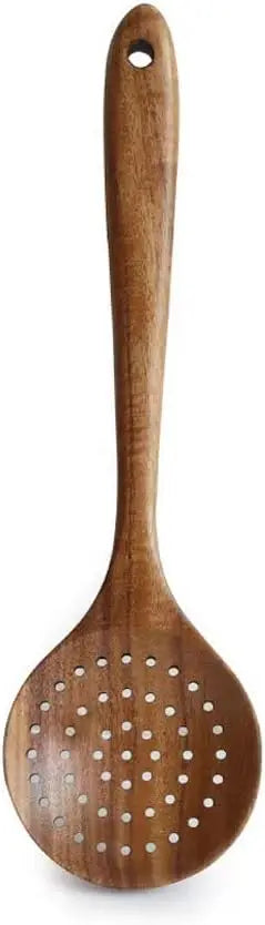 Ddjsj teak kitchen utensils,colander ladle skimmer scoop kitchenware dipping big wooden rice long handle natural