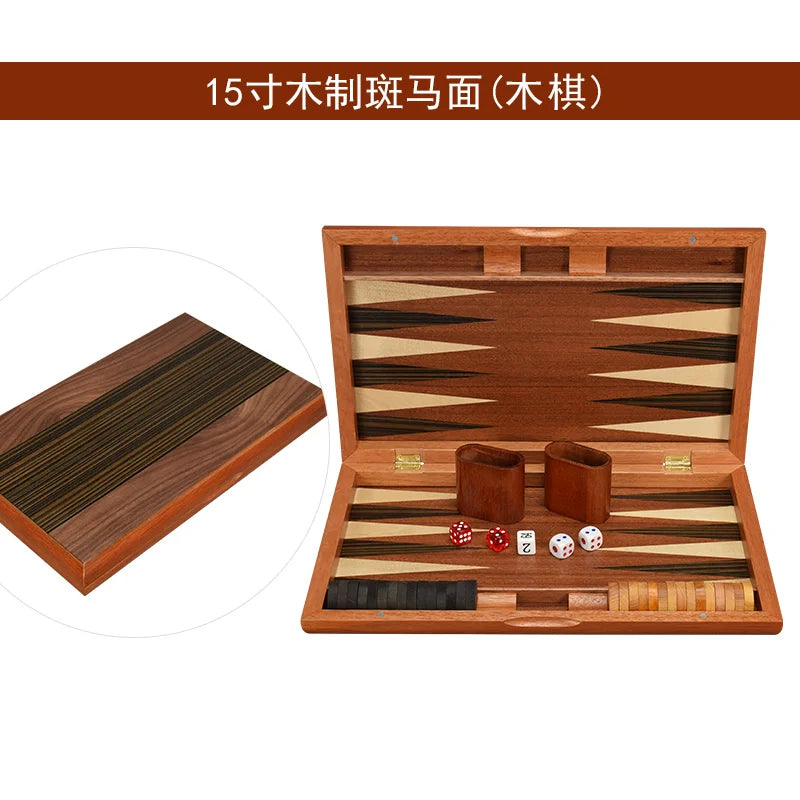 Luxury wooden backgammon chess set large handmade board games portable family travel table children aldult gift - 15