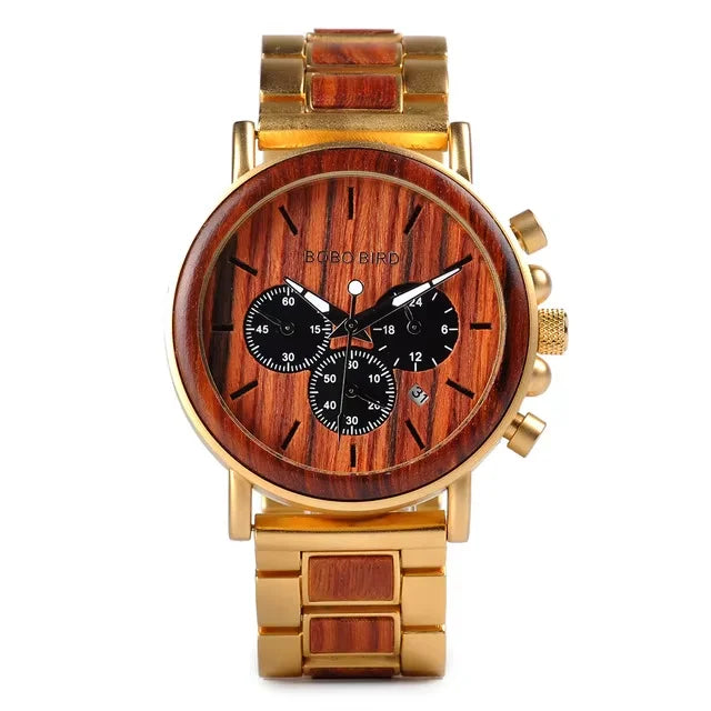 Bobo bird wooden watch men’s quartz wristwatch military chronograph top fashion waterproof clcok great gift box reloj