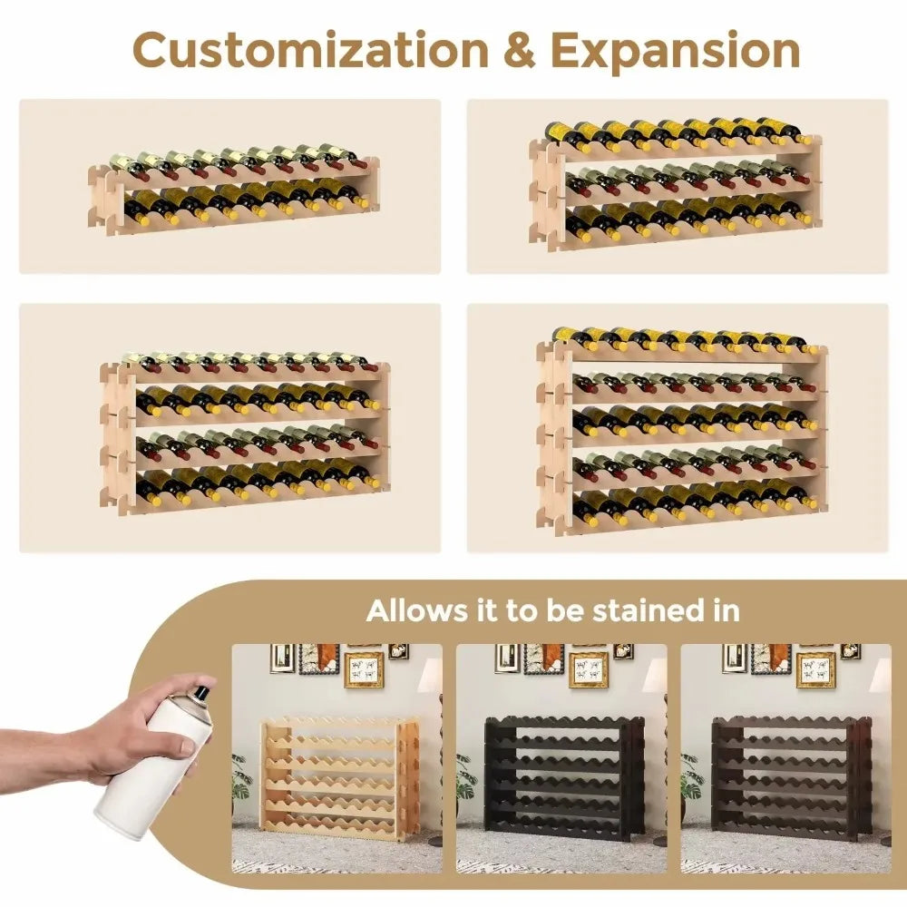 6-tier wine rack 54 bottle stackable storage shelves freestanding wood display - united states / natural wood