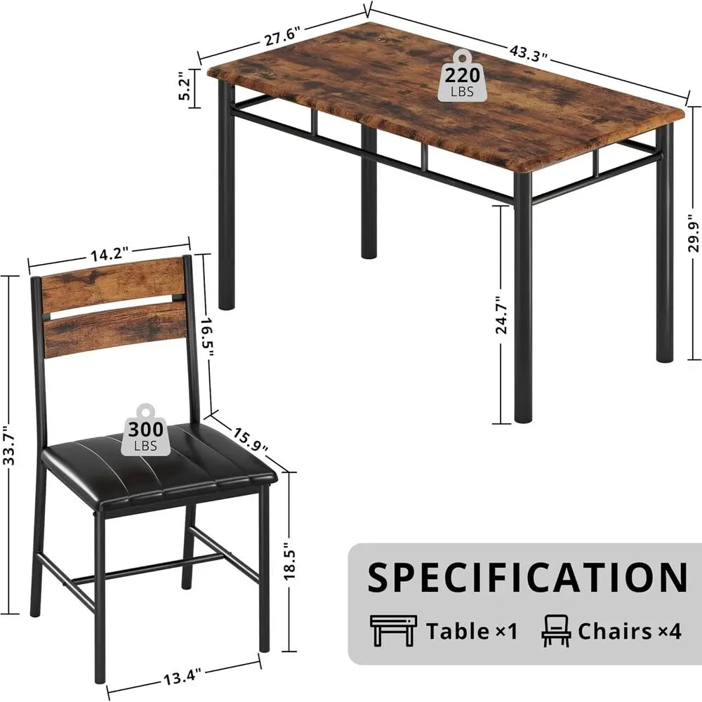 Ironck dining table set for 4 wood kitchen with upholstered chairs room and small spaces rustic brown