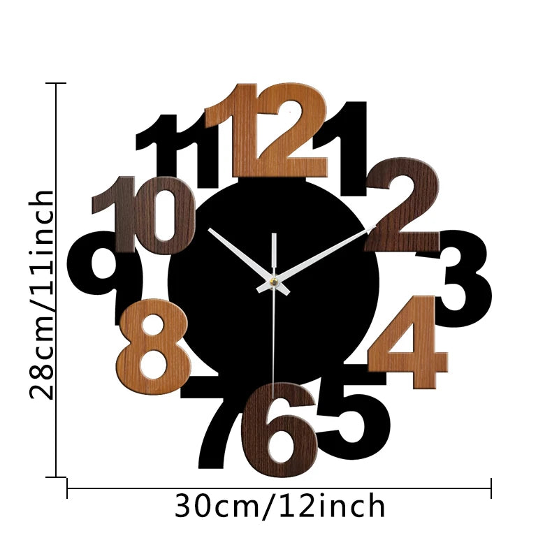 Modern unique wood grain digital acrylic wall clock silent living room decoration bedroom home - black / 12 inch
