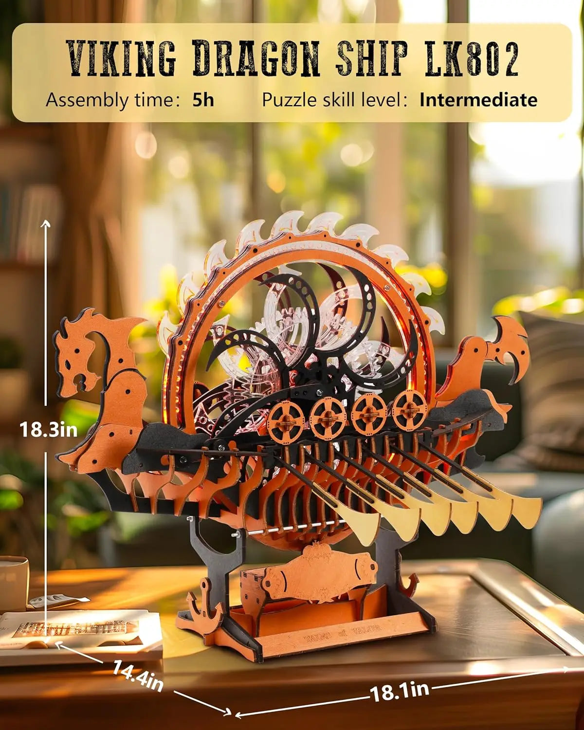 Robotime viking dragon ship mechanical wooden puzzles 229 pieces crafts hobby building kit birthday anniversary