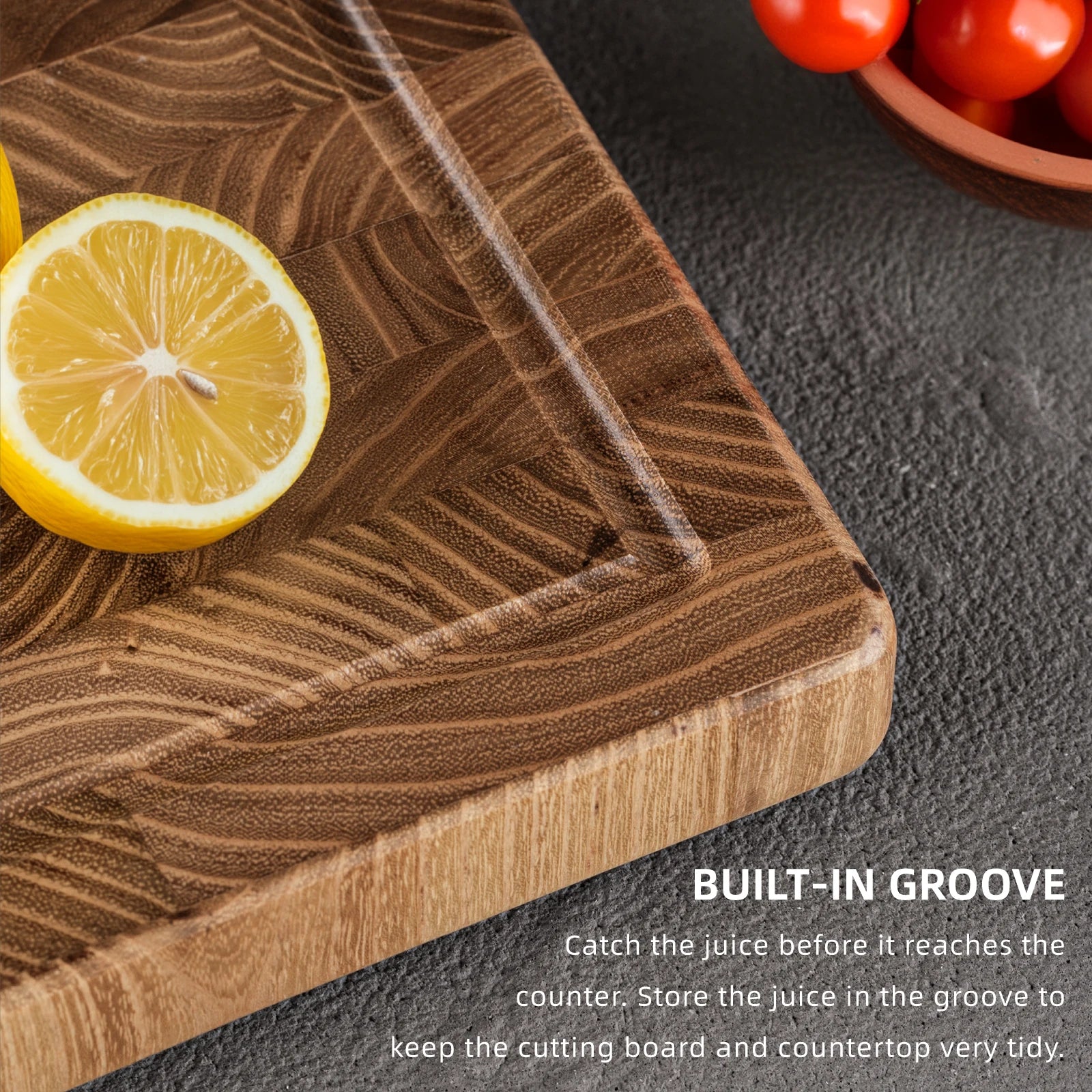 Teak wooden end grain cutting board butcher block chopping multipurpose for kitchen with juice groove & inner handles