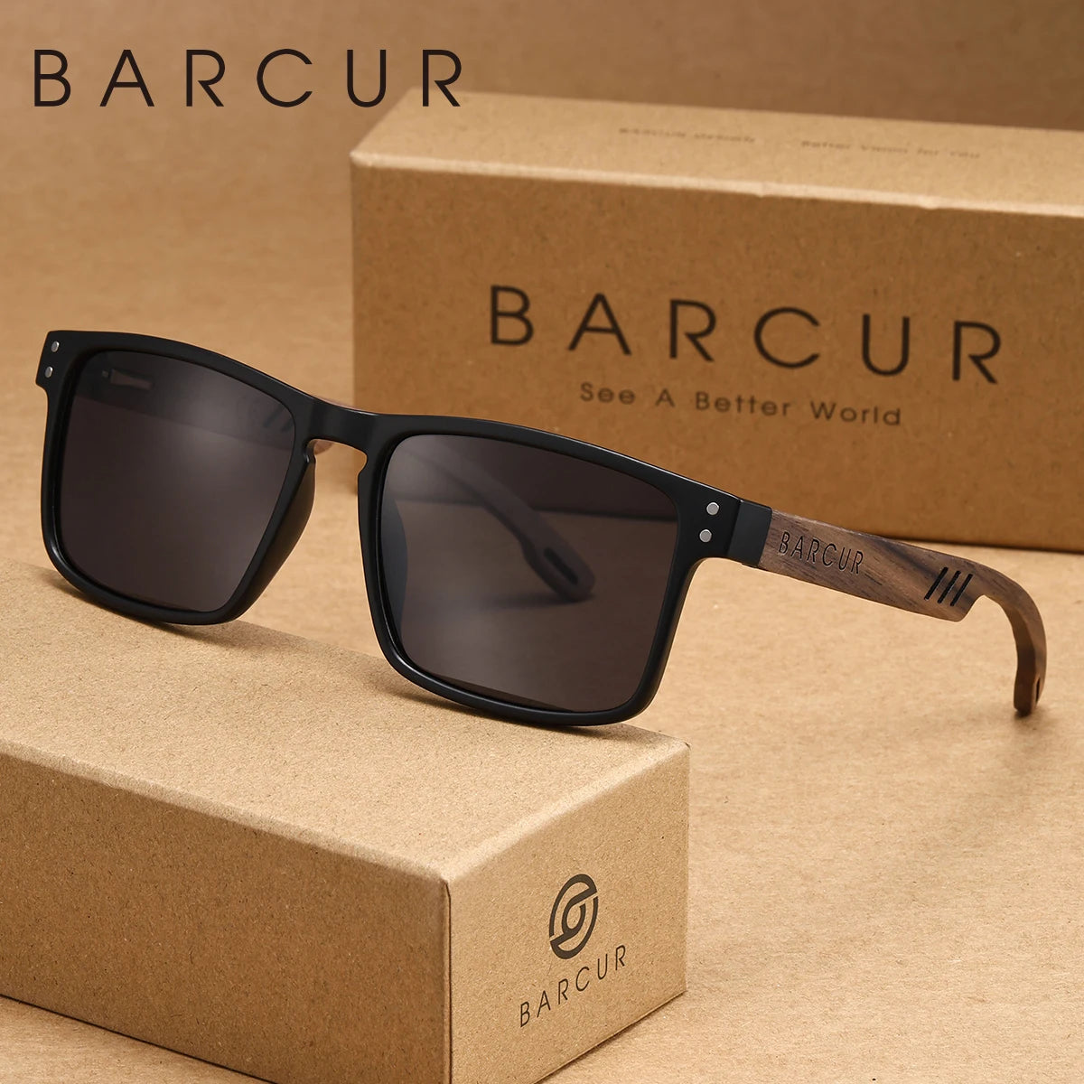 Barcur men wooden mirror foot sunglasses travel self driving beach photography polarized box frame women glasses gift