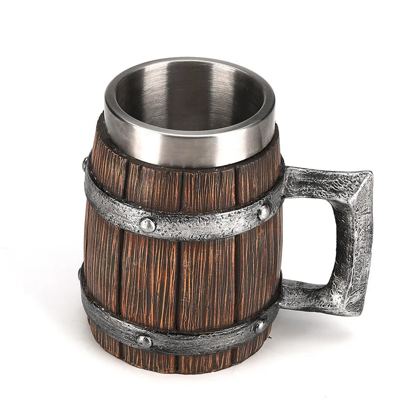 Hot-selling wooden barrel beer mug large-capacity coffee water bottle,tazas de café with stainless steel