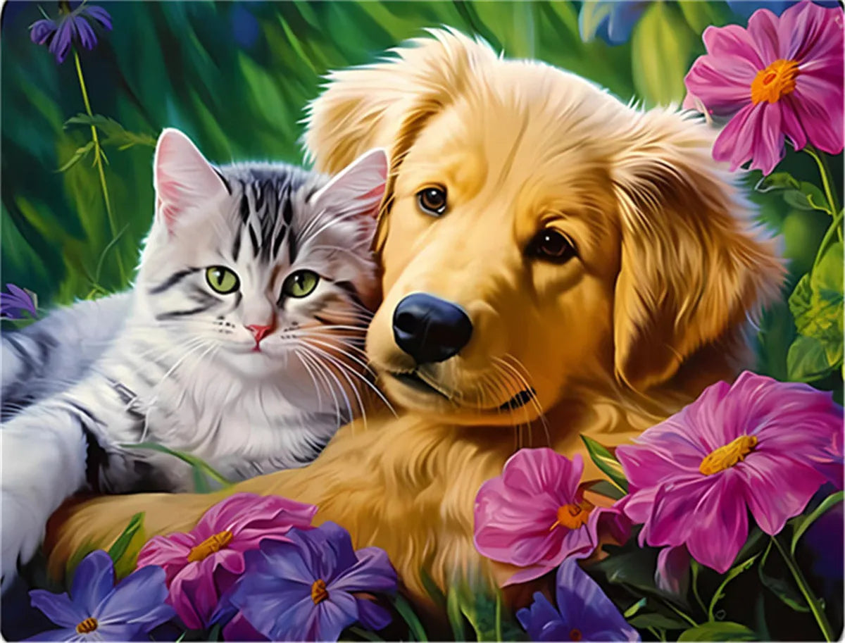 Jigsaw puzzles pieces for adults and families animals cat kitten dog golden puppy flower formation wooden diy