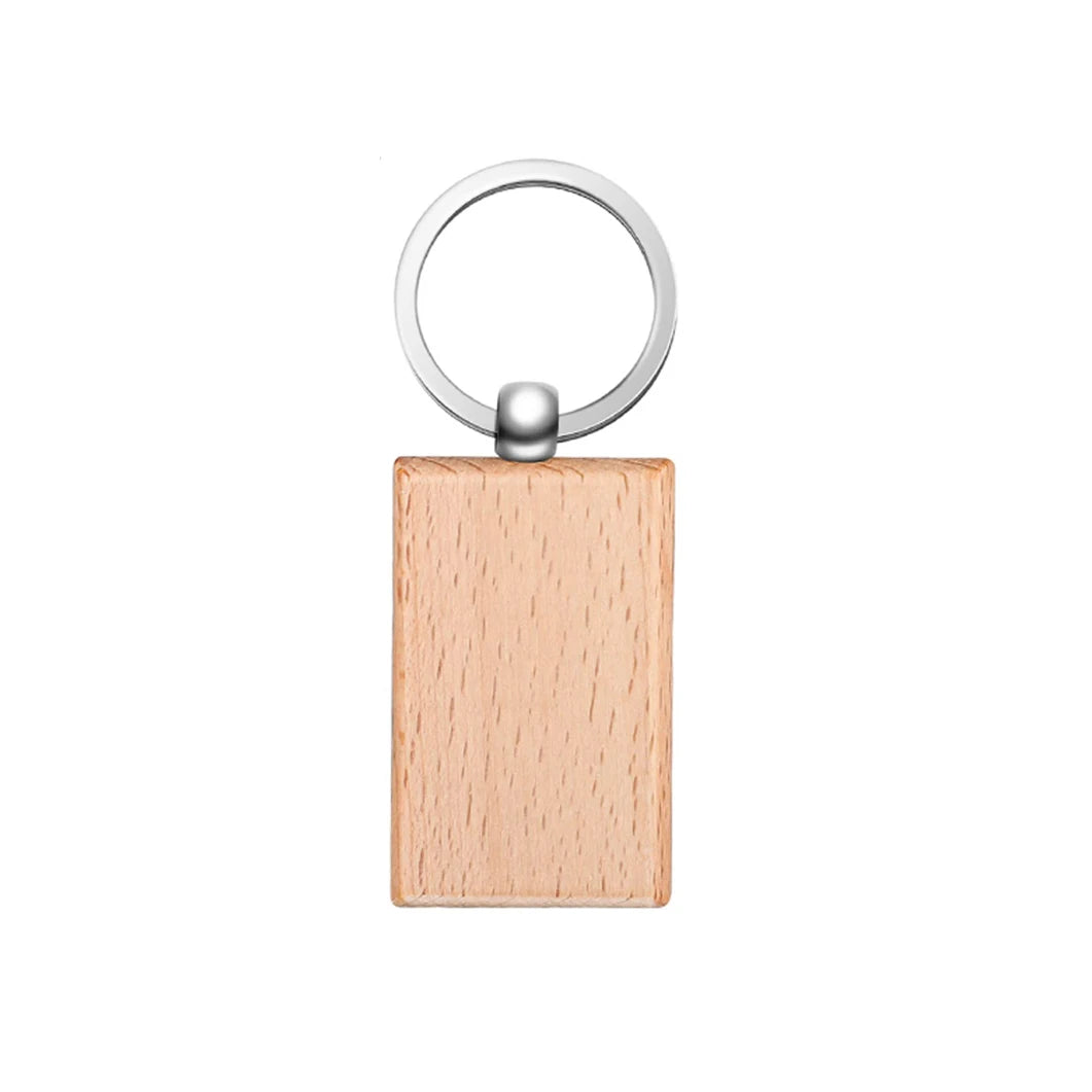 100pcs 9 styles mixed diy blank wooden keychain rectangular round heart shape wood key chain ring