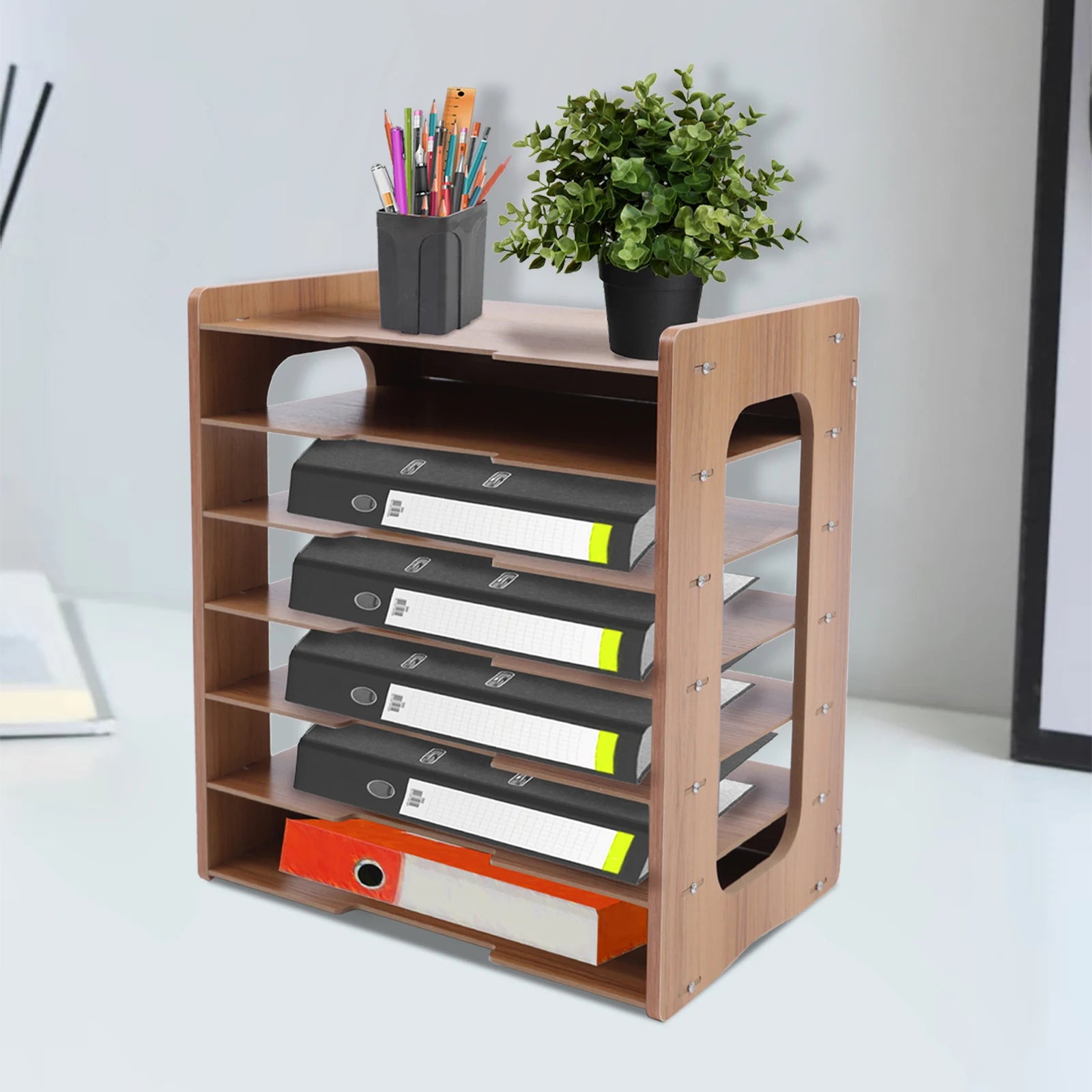7tier widen wood office paper organizer for desk desktop file holder letter tray & a4 sorter 36*25*38.5cm