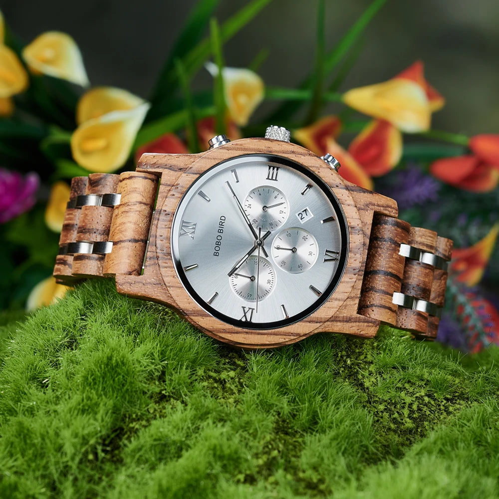 Bobo bird wooden men watch relogio masculino quartz watches timepieces in gift box drop ship
