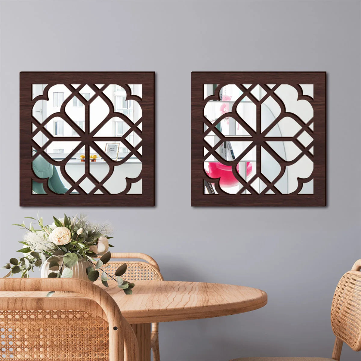 Rustic living room bedroom wall decor mirror wood farmhouse window frame hallway home decoration vintage decorative