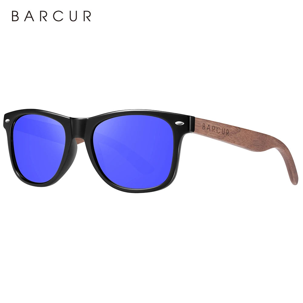 Barcur high quality black walnut sunglasses anti-reflecti men women mirror sun glasses male uv400 wooden sunglass