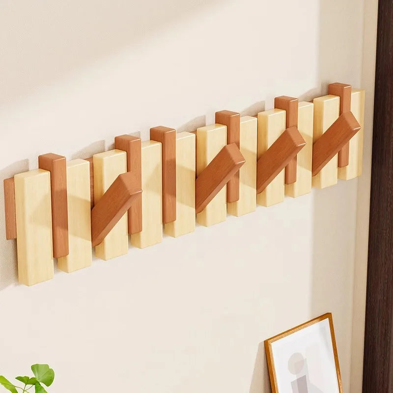 Wood piano key hanger - wall/door mount hidden hooks holder - entryway decor no-drill - hanging wall rack