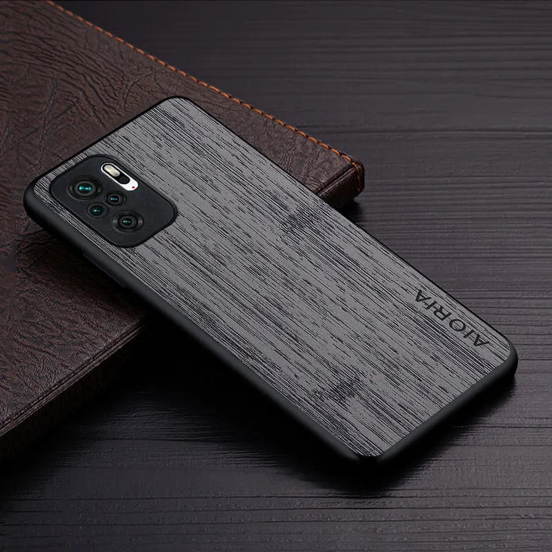 Case for poco m5s funda bamboo wood pattern leather phone cover luxury coque xiaomi poco m5s case - dark gray