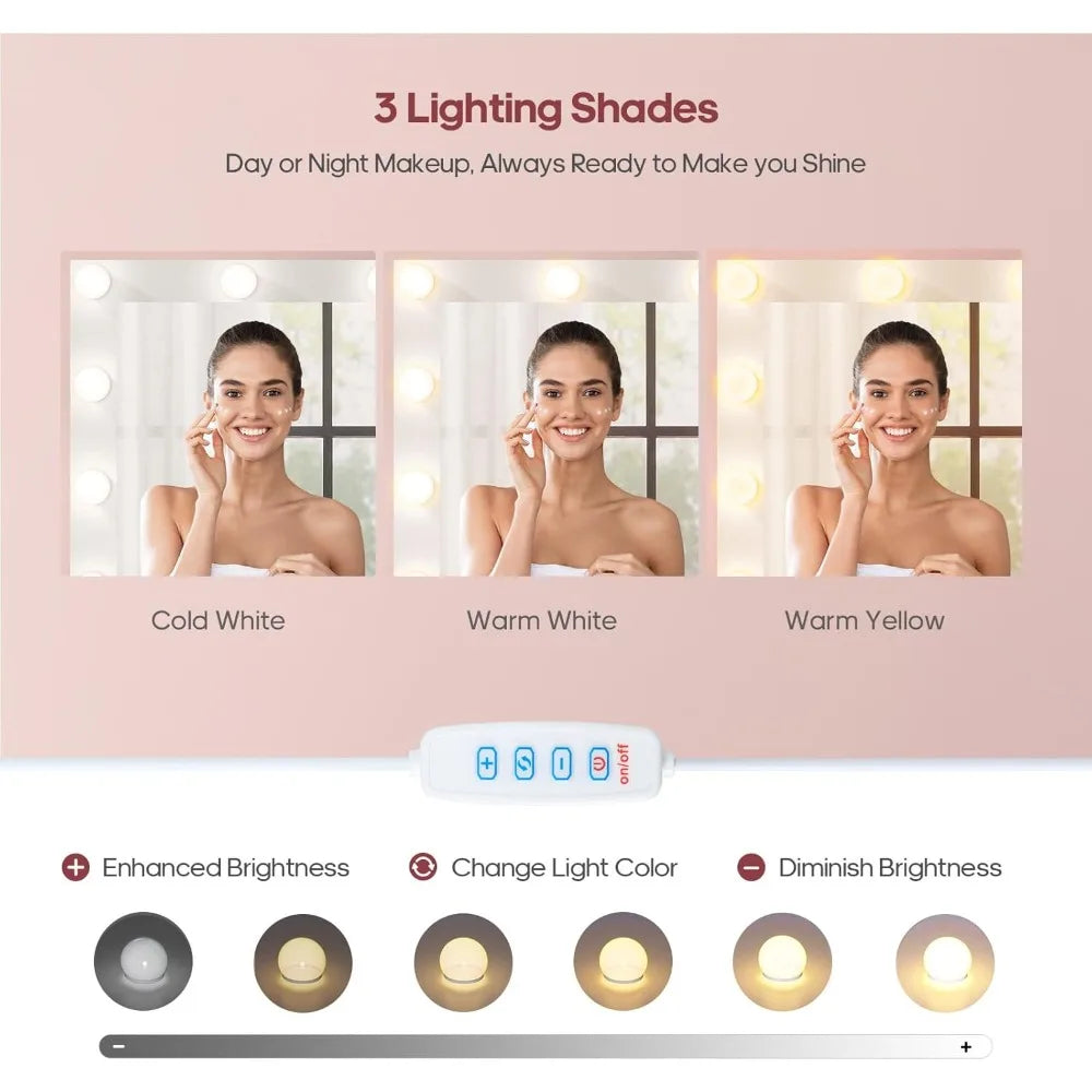 Lighted 11-drawer makeup vanity with power outlet 6-tier storage 43.3’’ desk mirror for dressing - united states / white