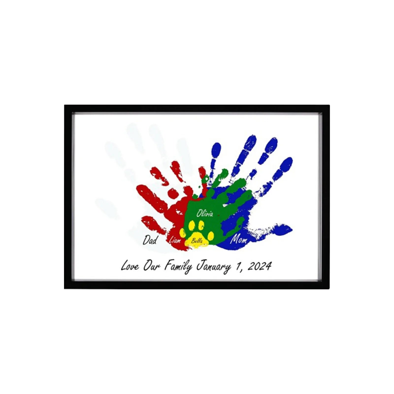 Clear family handprint kit diy handmade keepsake wooden frame with 6 paints pen eraser paintbrush baby gift - black