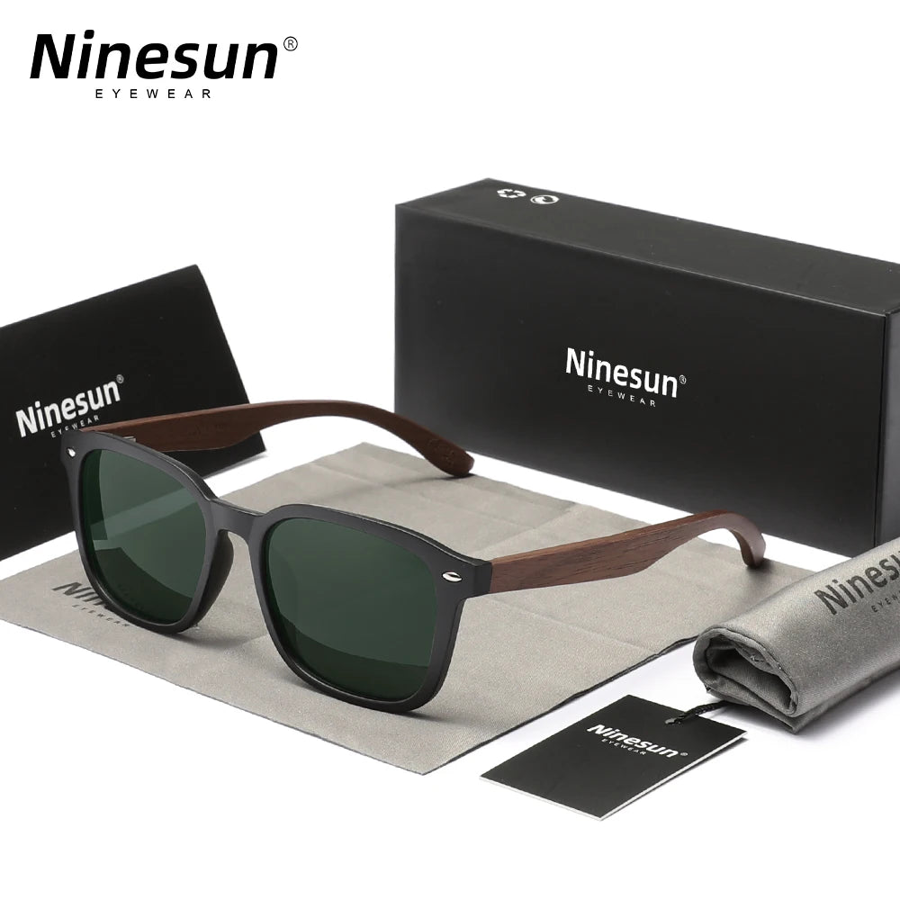 Ninesun walnut sunglasses wood high quality polarized men’s mirror lens glasses uv400 women fishing driving for holiday
