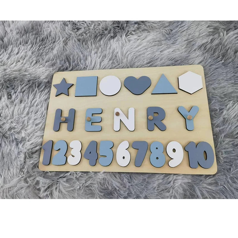 Montessori personalised wooden puzzle custom baby name jigsaw board toddlers educational shape matching toys customized