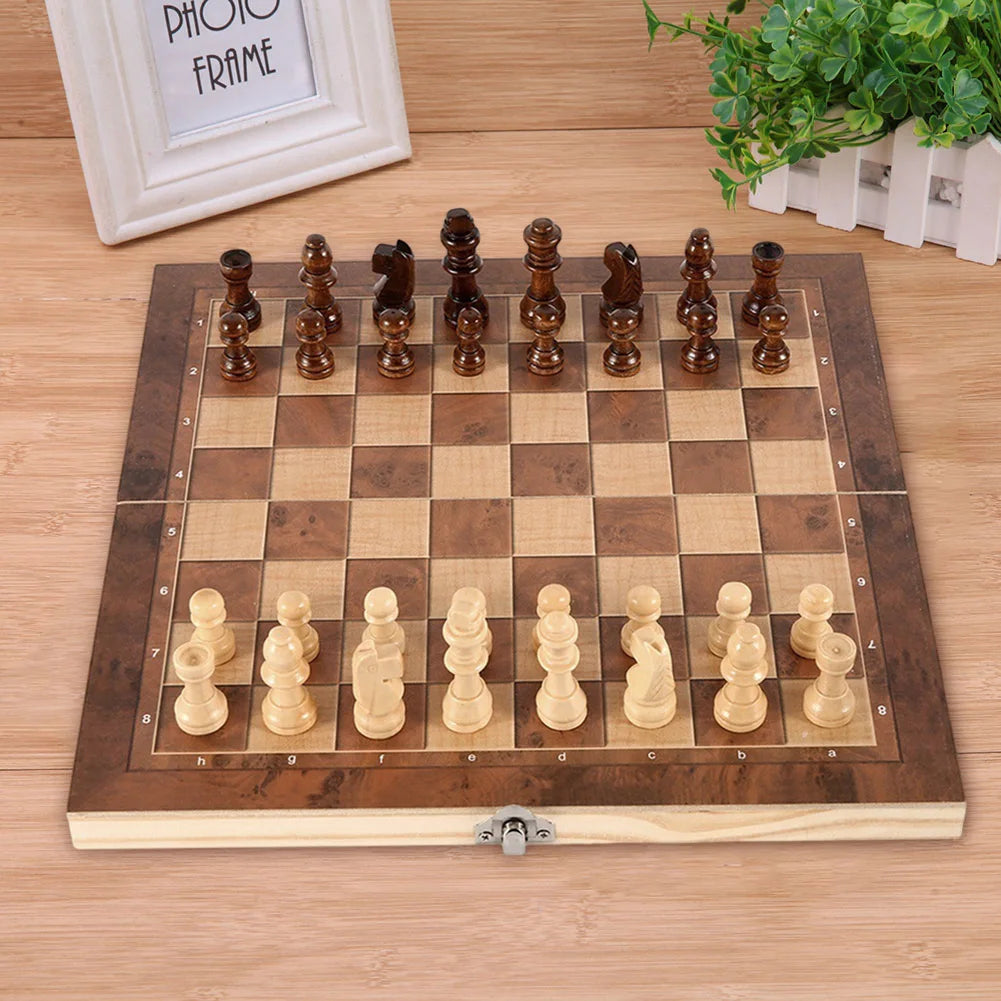 Magnetic wooden folding chess set felted game board 24cm*12cm interior storage adult kids gift family