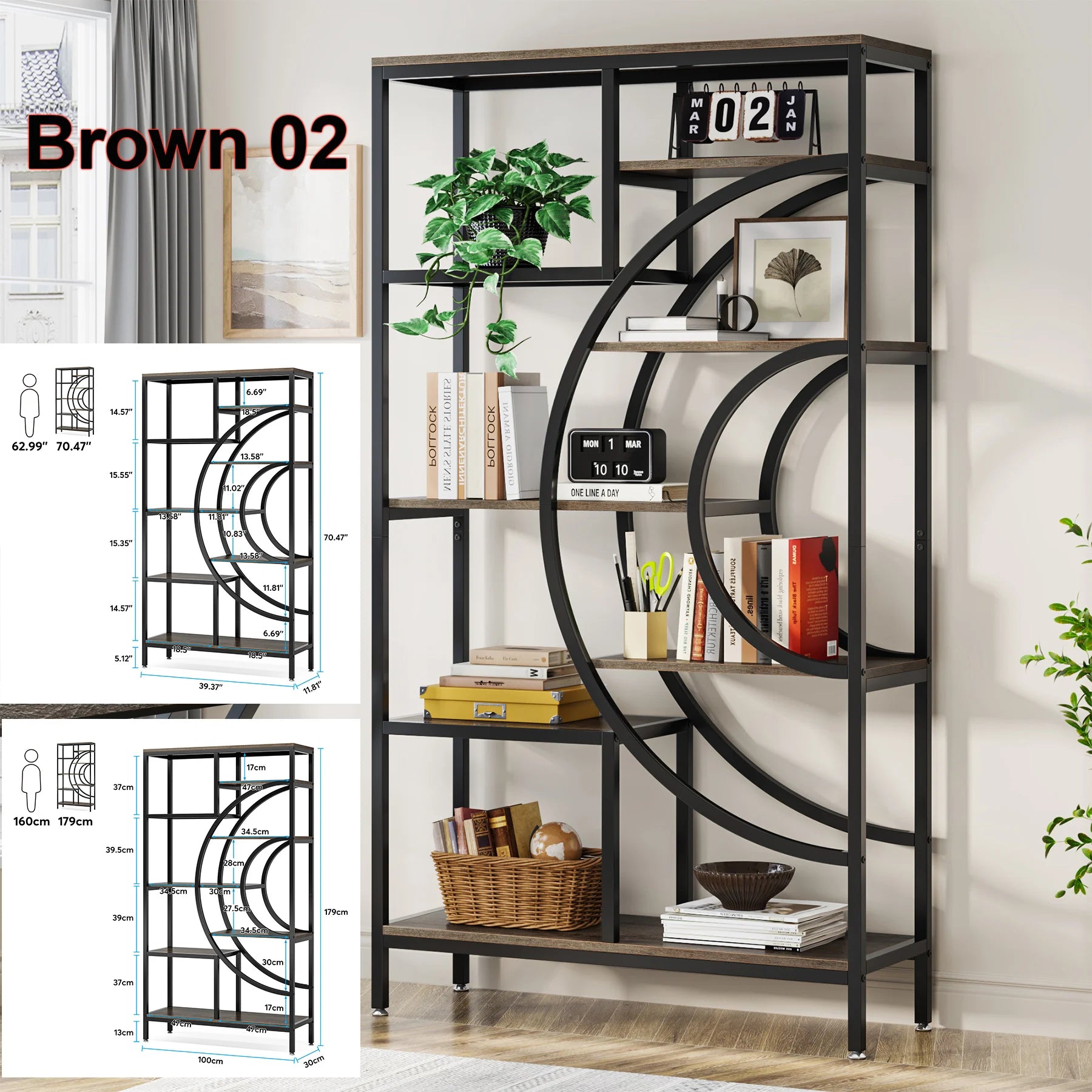 Tribesigns bookshelf industrial 5 tier etagere bookcase freestanding tall bookshelves display shelf storage organizer
