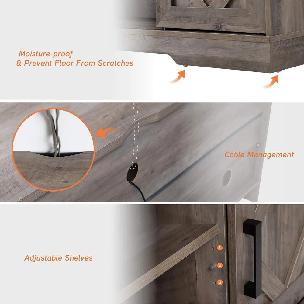 Modern farmhouse 3 in 1 tv stand for up to 85’’ tvs wood entertainment center with sliding barn door and adjustable