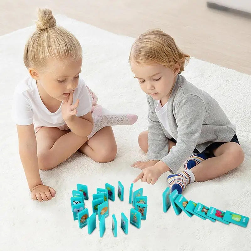 Toddler matching card montessori toys cartoon animal fruit color shape cognitive dominoes games kids educational - 01