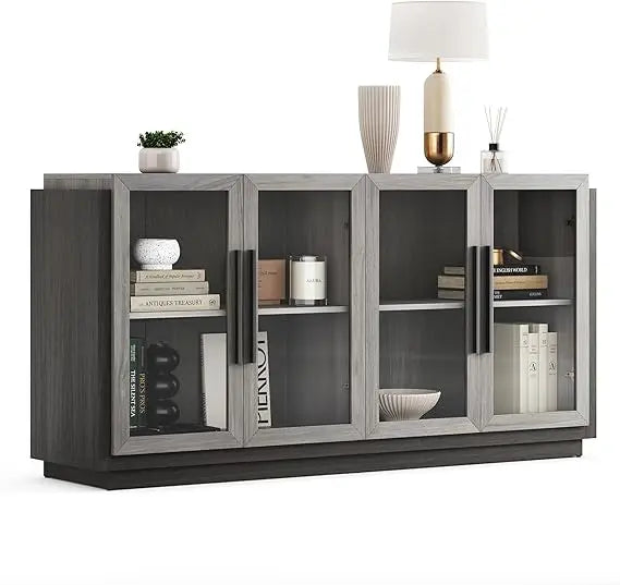 83’’ tv stand for tvs up to 85’’ modern cabinet & entertainment center with shelves wood storage living room or - grey