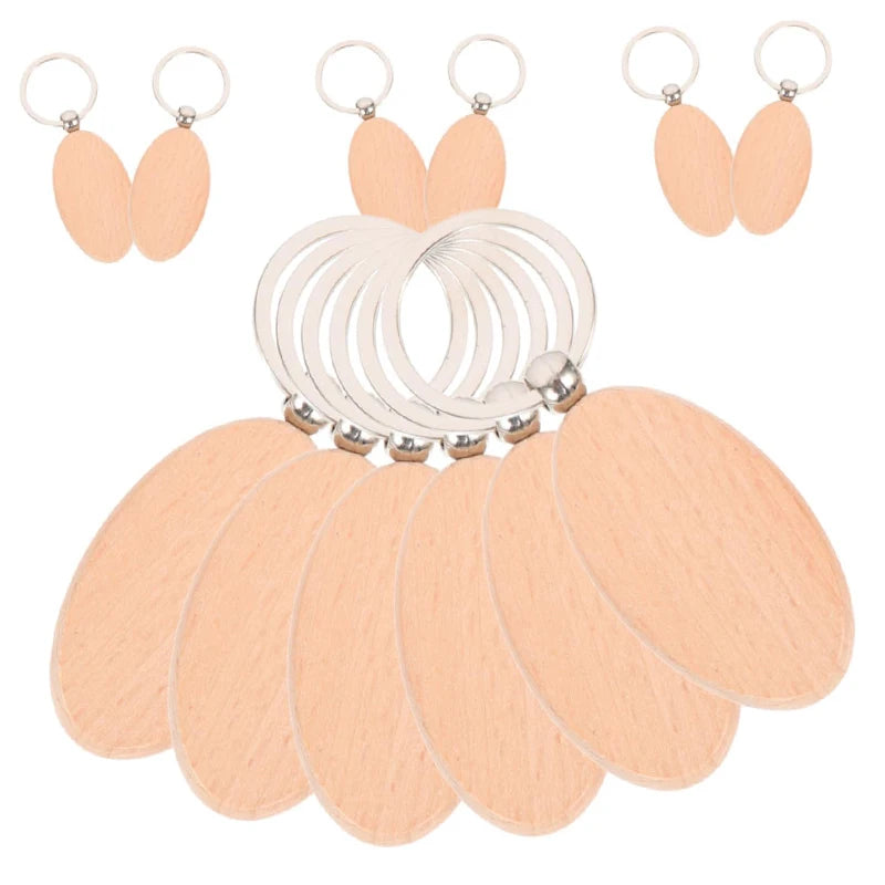 100pcs wood keychain blanks natural keychains pet tags name luggage - oval - key chain