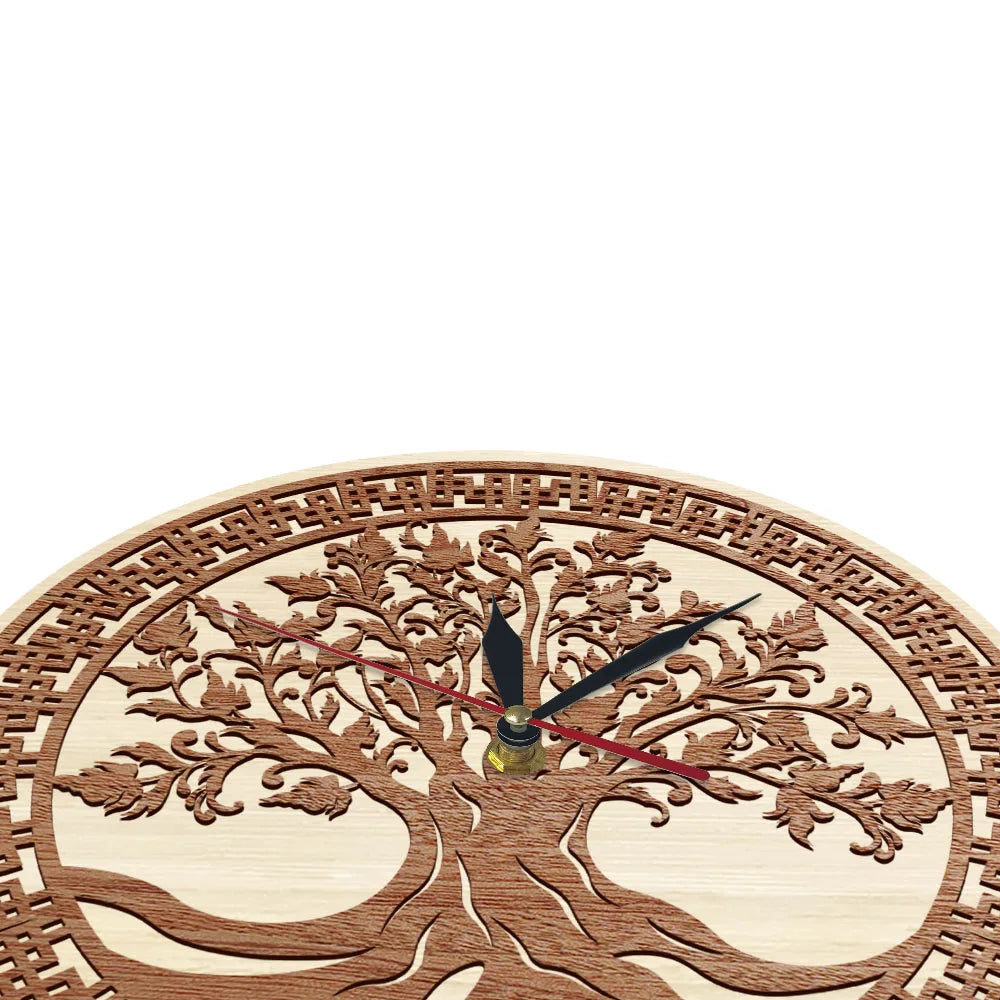 Laser cut openwork christmas tree wooden wall clock winter holidays home decor yggdrasil of life watch mediaiton gift