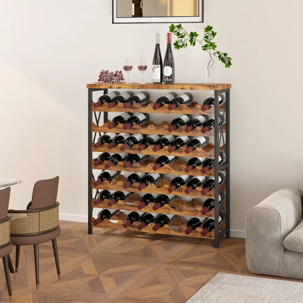 Freestanding wooden wine storage shelf 56-bottle capacity stackable for living room use - united states / b0bwcjd532