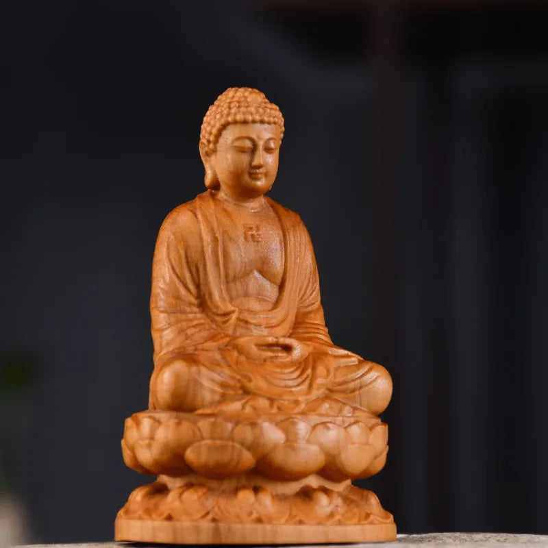 Solid wood statue modern art hand-carved chinese buddha statue home feng shui decoration - religious (buddhist)