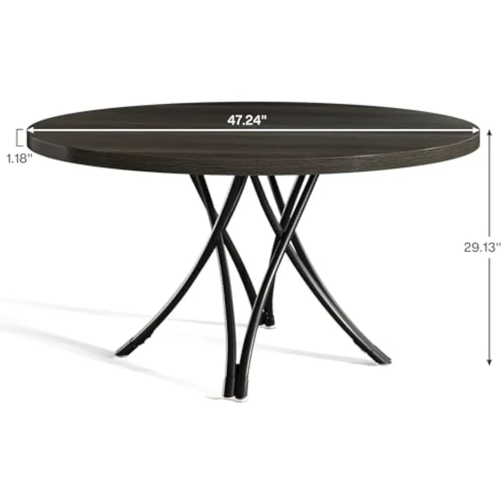 Modern wooden 47’’ round dining table for 4-6 people with sturdy metal cross base - united states / black