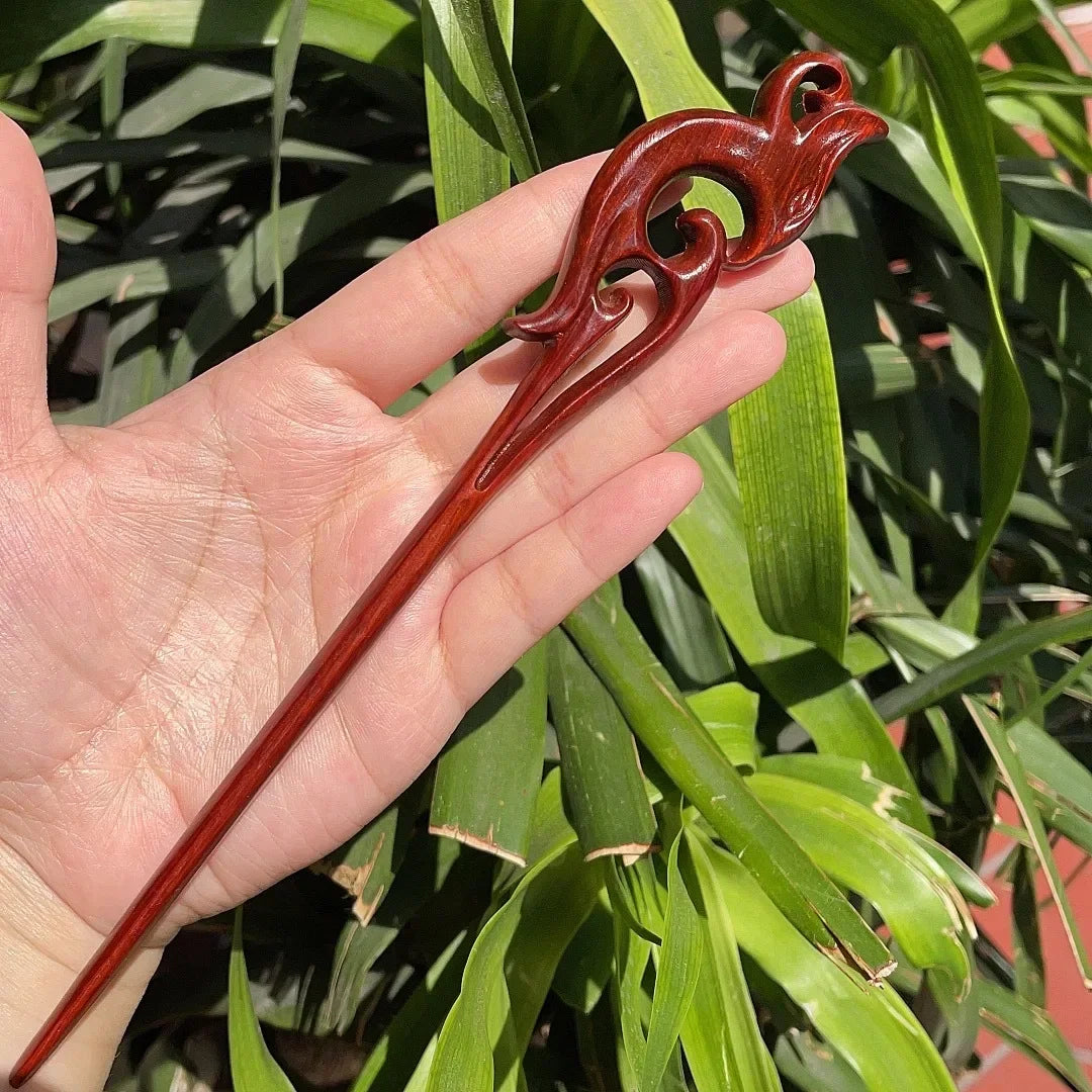 Chinese retro style peach wood handmade carved hairpin hollow out hair stick women styling tools accessories - united