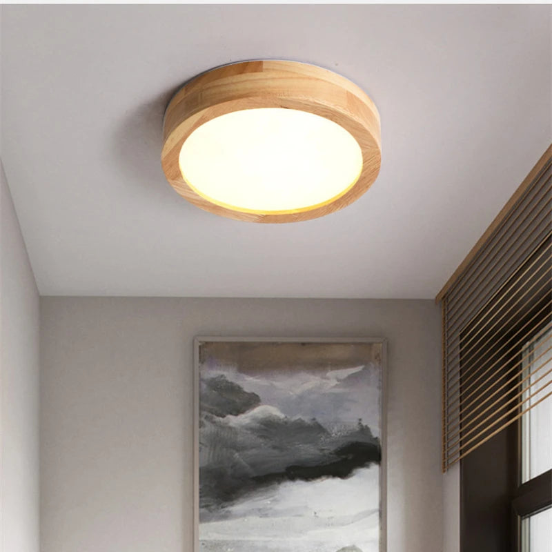 Nordic solid wood circular ceiling lamp aisle entrance hall bedroom hallway bathroom living room decoration led lighting