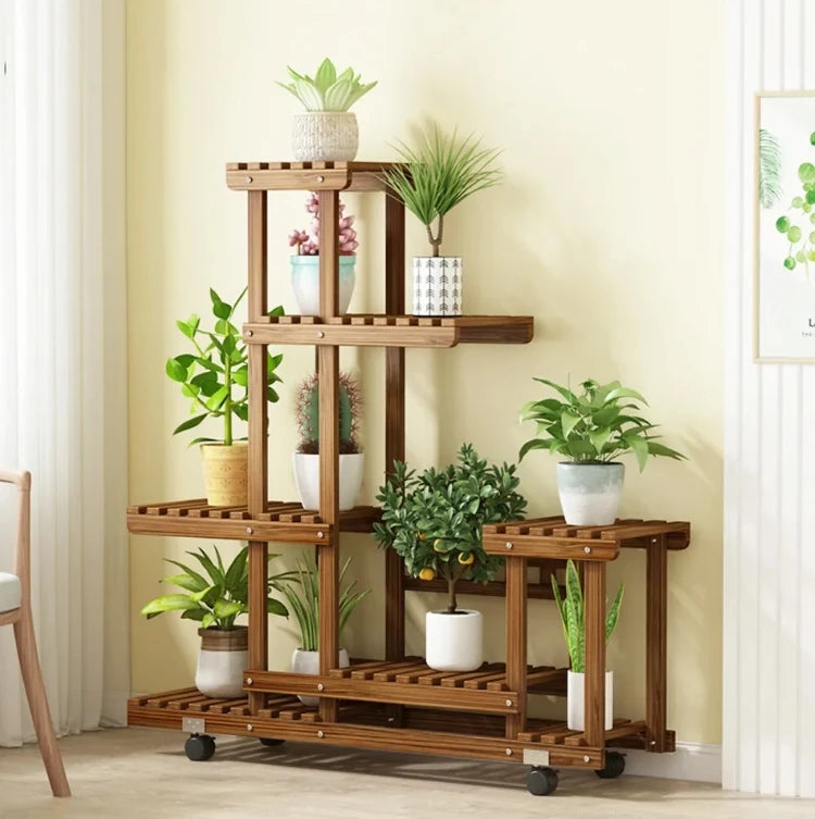 6 tier wood plant stand vertical carbonized multiple holder indoor outdoor patio - brown / united states