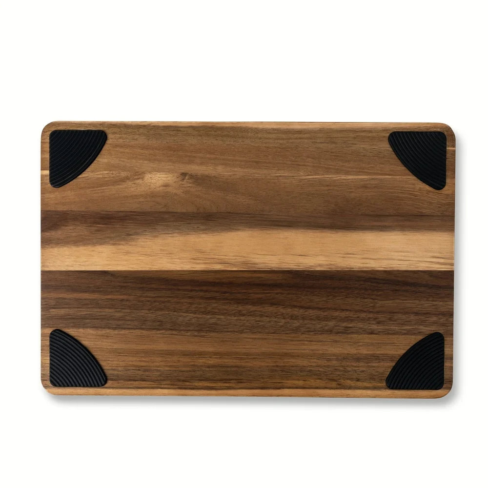 Large acacia wood cutting board with juice well non-slip feet blade-friendly surface kitchen prep 12x18 inch - united