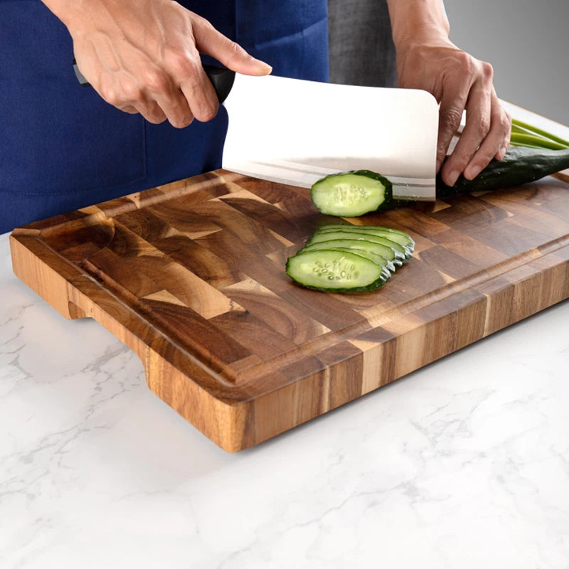Large acacia wood cutting board with juice groove heavy duty thick wooden chopping for kitchen food-safe blocks