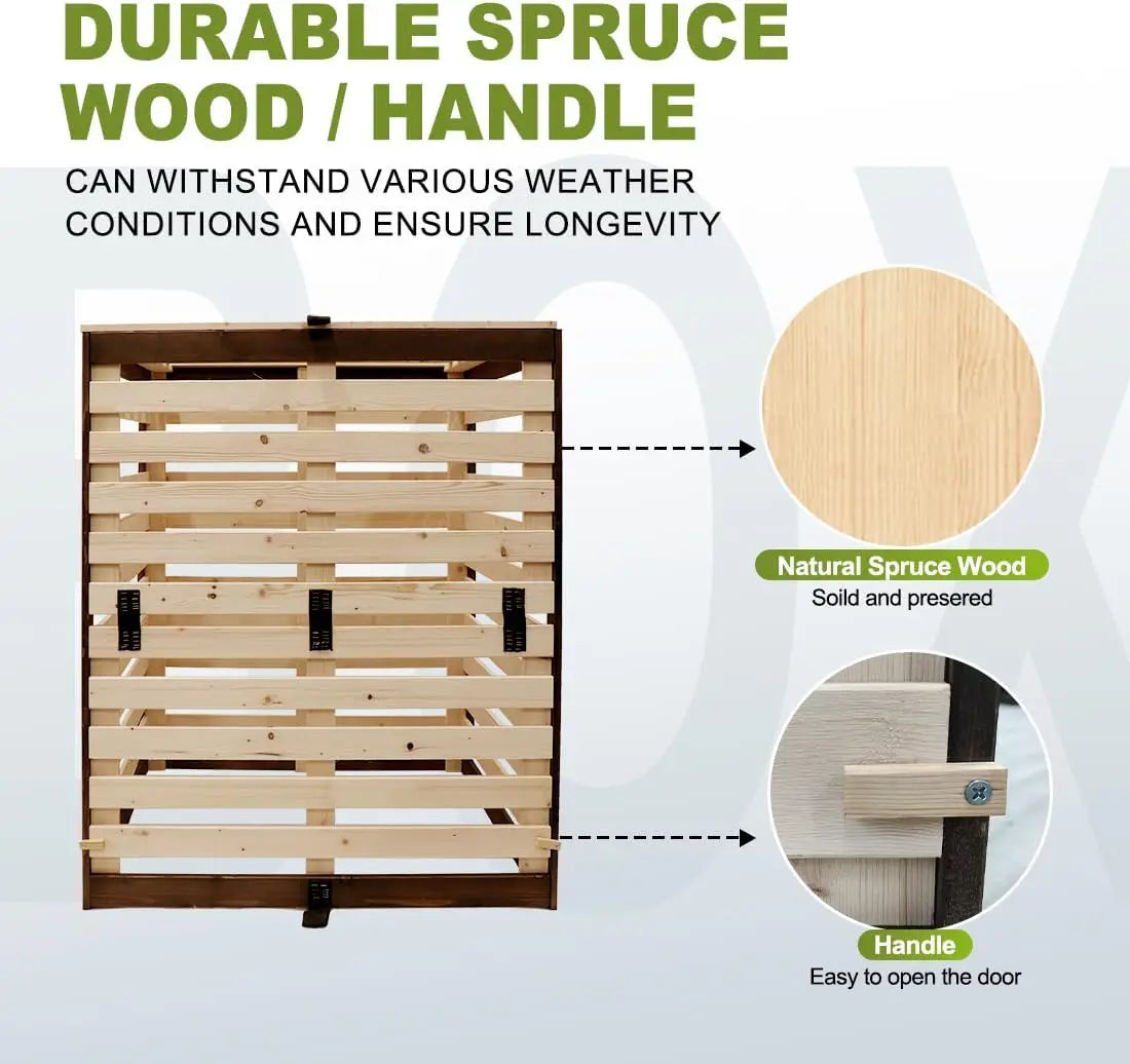 Wood composter bin 95 gallon compost outdoor with front and top door large capacity box for backyard, - united states