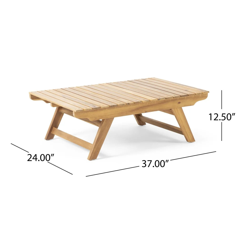 Acacia wood outdoor coffee table rectangular open slat design teak finish durable weather resistant easy assembly