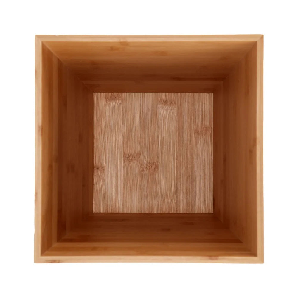 Bamboo bathroom wastebasket eco-friendly compact trash can open top design modern waste bin indoor use wooden organizer