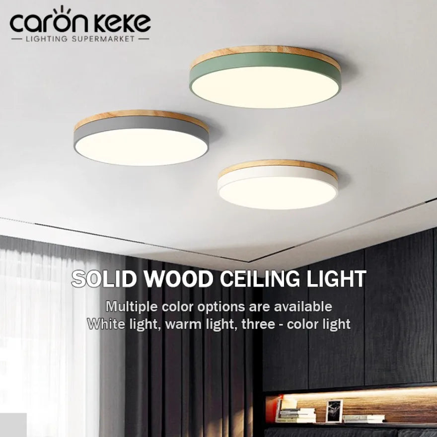 Macaron led ceiling light round wooden bottom home bedroom balcony study children’s room indoor decorceiling lamp