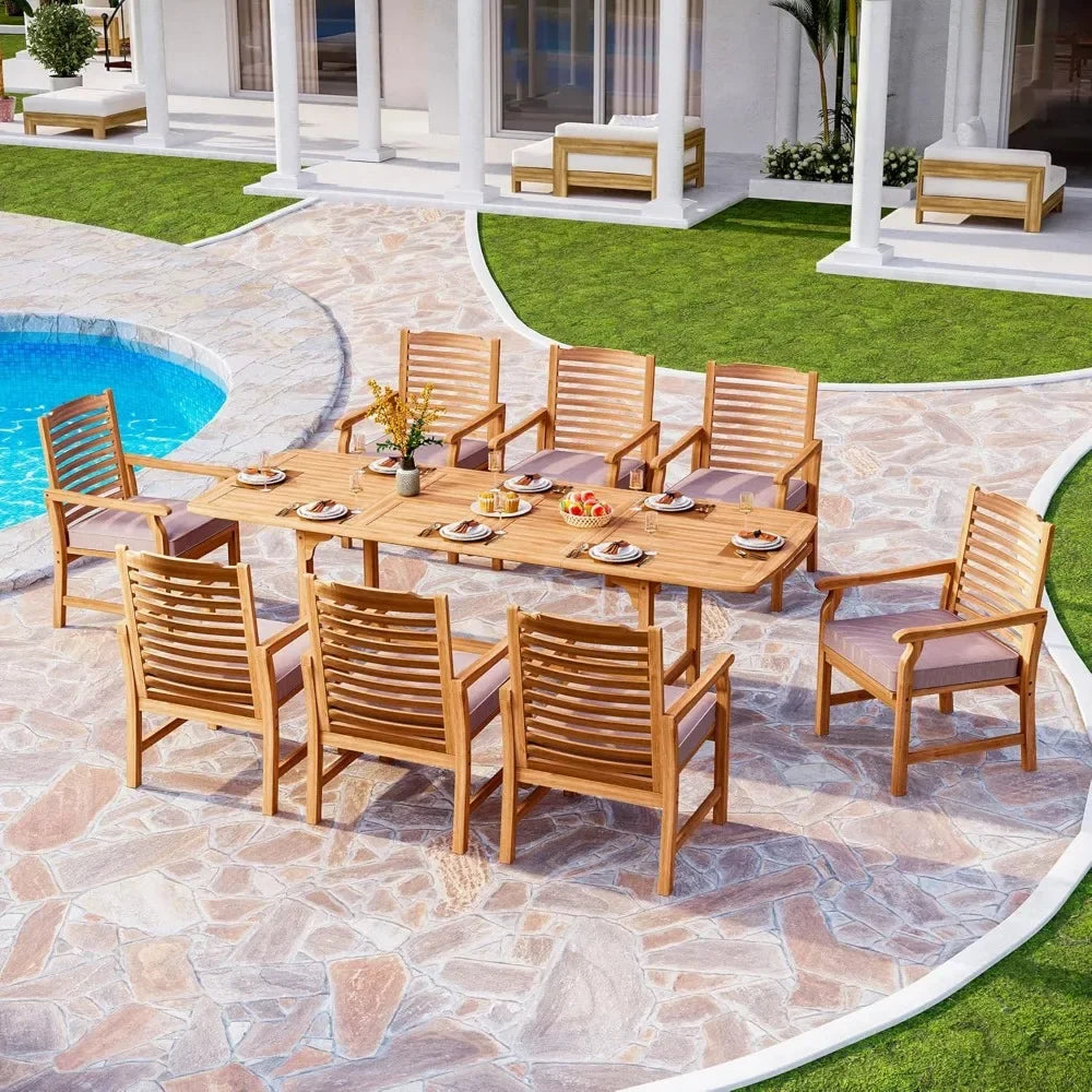 2 pieces acacia wood outdoor dining chairs with cushions patio oil-finished wooden armchairs set of - teak / united