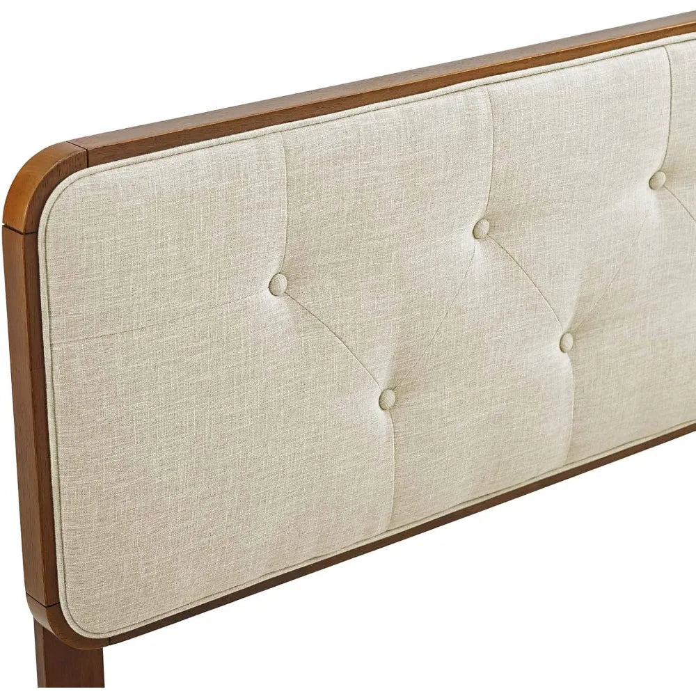 Walnut beige tufted queen headboard with fabric and wood collins style - united states
