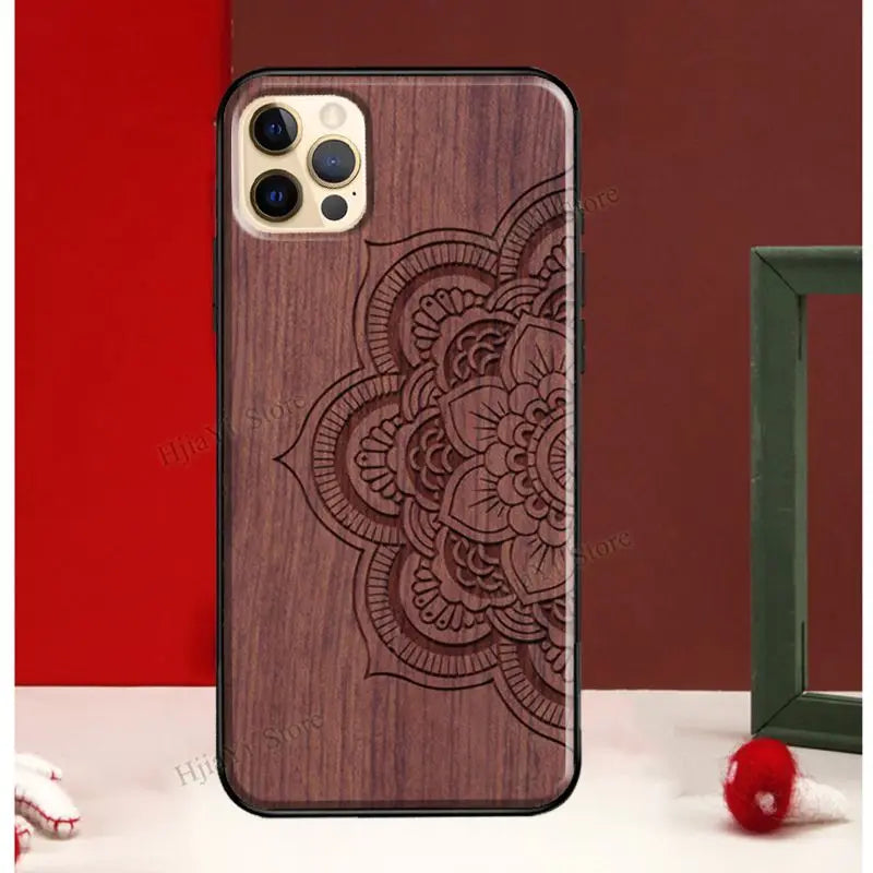 Mandala floral wood for iphone 13 12 pro max mini cover phone case 11 14 xs x xr 7 8 plus se - 775